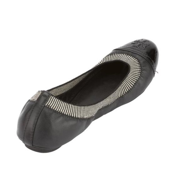 TORY BURCH LIKE NEW BLACK LEATHER GABBY BALLET FLAT ELASTIC FITTED COMFY Size 7 - Picture 4 of 16